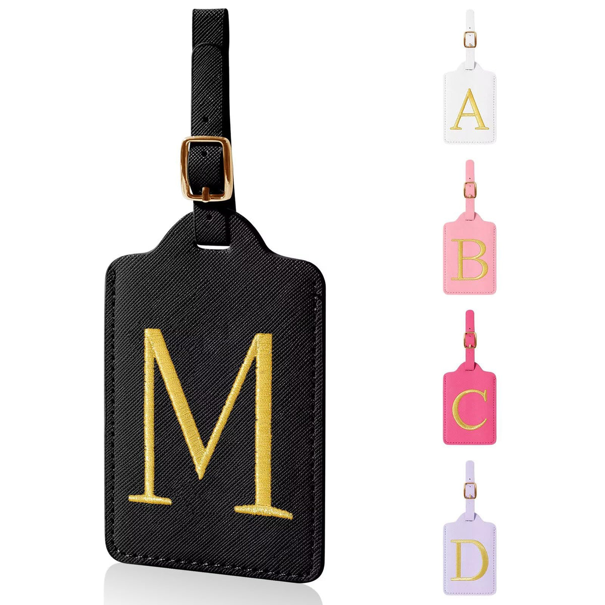 Personalized Initial Luggage Tags for Suitcases,Leather Letter Cute Luggage Tags with Privacy Name Card,Embroidered Monogrammed Travel Bag Backpack Tag Gifts for Women Kids Girls Teens(Rosered-A)
