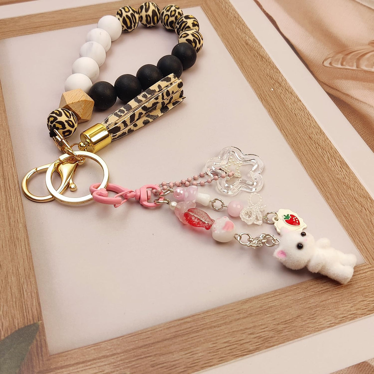 Cute Pink Fuzzy Cat Aesthetic Y2K Stylish Keychains