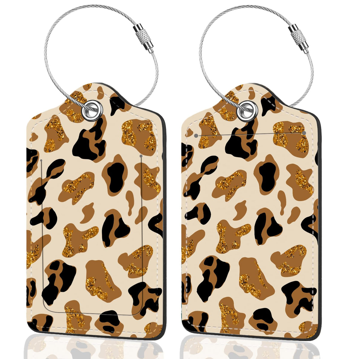 2Pack Luggage Tags for Suitcases, Cute Unique Pu Leather Cruise Luggage Tag with Privacy Cover ID Label Address Card and Metal Ring Suitable for Women Men Kids Travel Bag Linear Flower