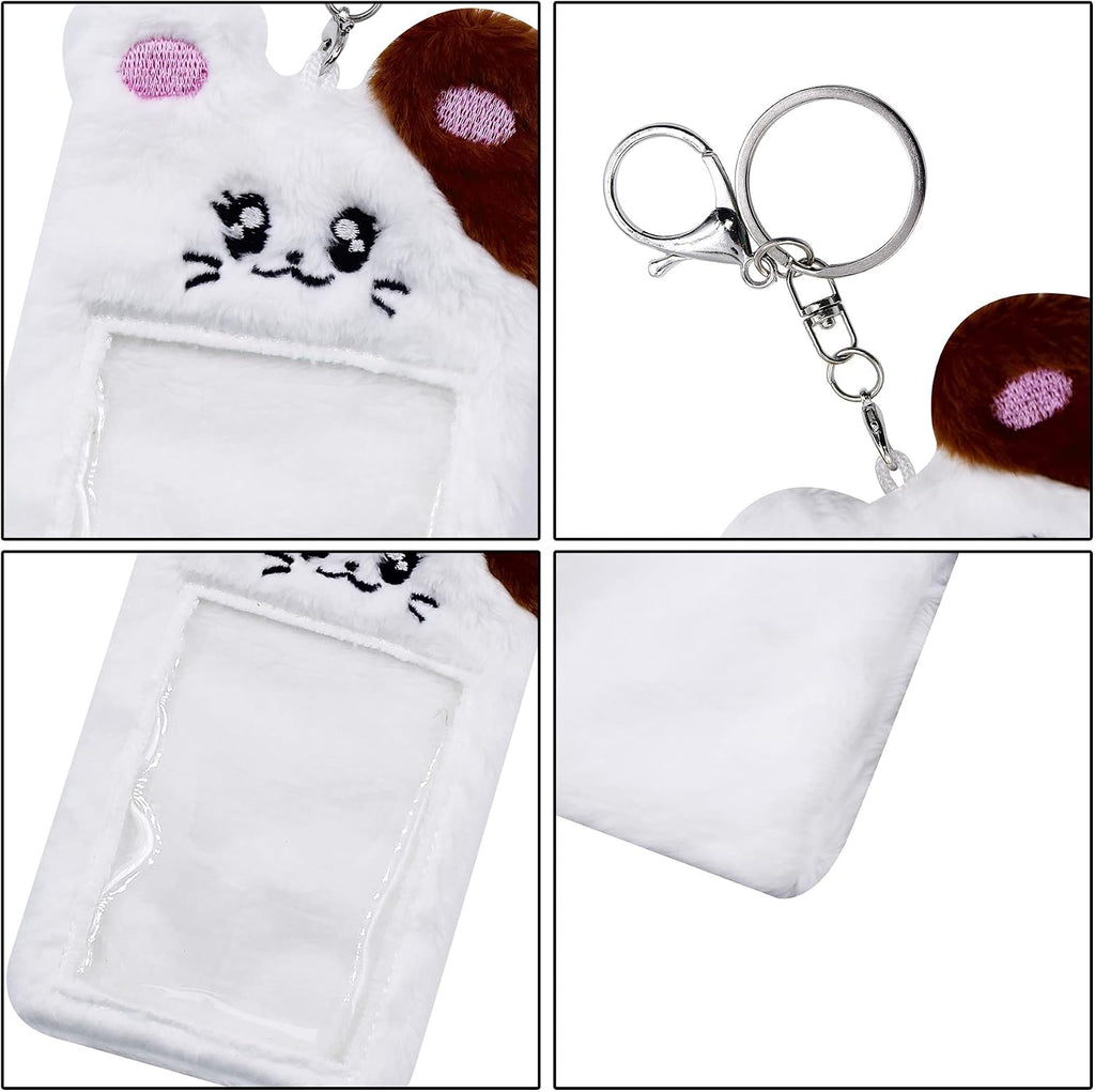 JUMISEE Cute Plush Kpop Photocard Holder with Keychain, Cartoon Bear Photo Sleeve ID Bank Credit Card Holder Protector