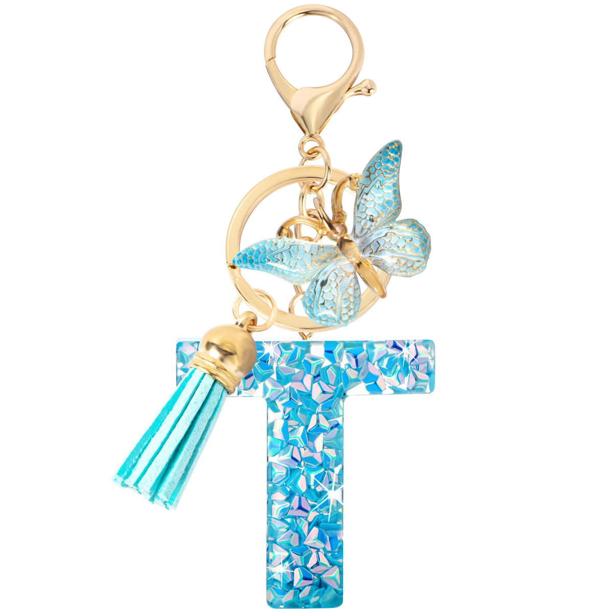 Initial letter Keychains for Women Girls Tassel Butterfly Cute Keychain for Wallet Backpack charm