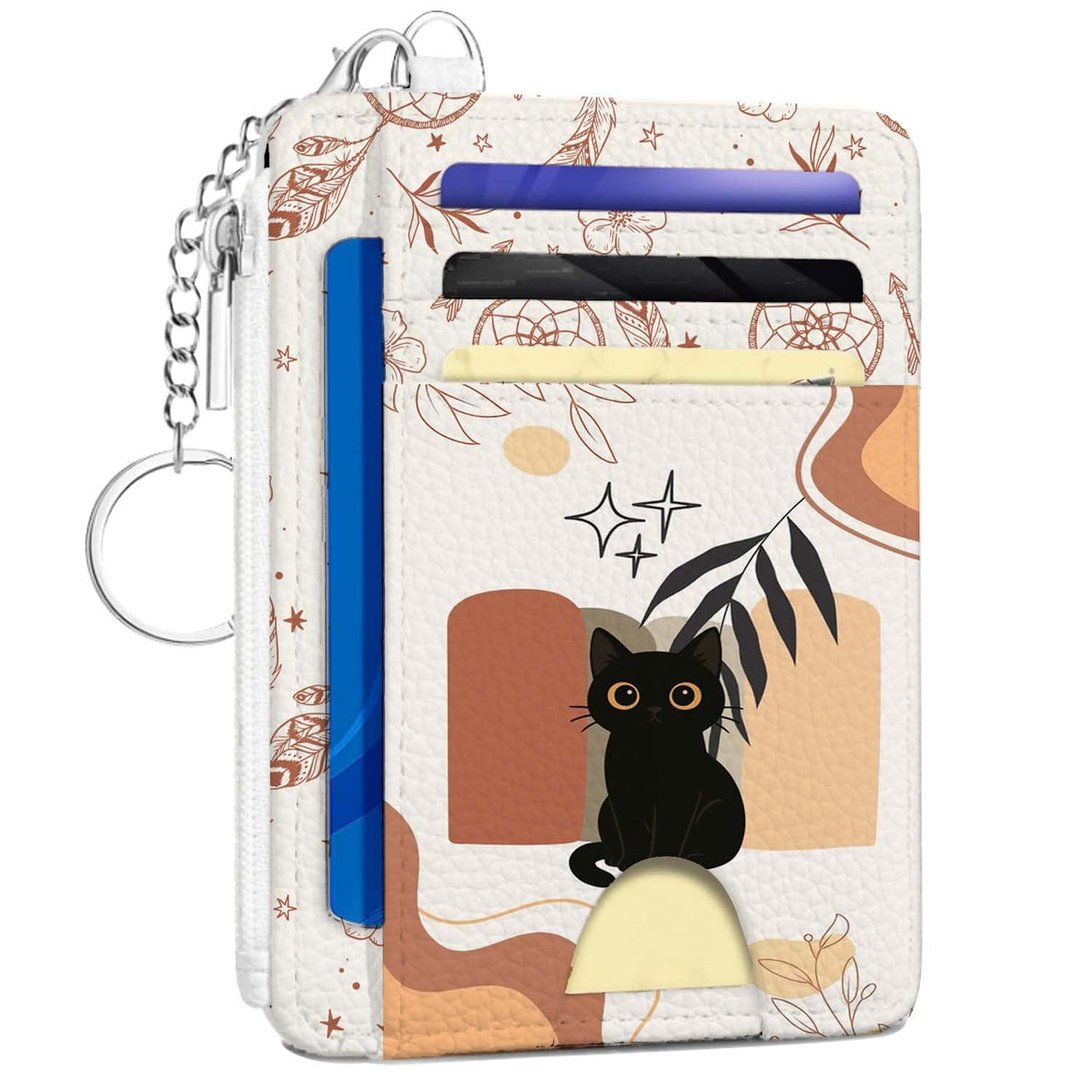 Gifts for Cat Lovers,Funny Cat Credit Card Holder Small Keychain Wallet for Women, Cute Blocking Wallet Coin Pocket,Front Pocket Thin Travel Card Case with ID Window