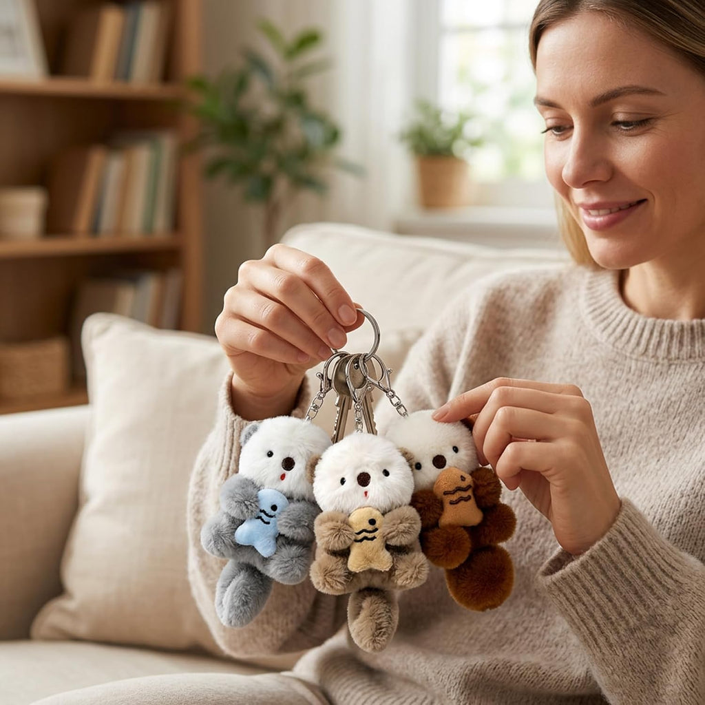 3PCS Otter Keychain, Adorable Animal Otter Plush Keychain Gift Set, Perfect for Keys and Backpacks, Three Color