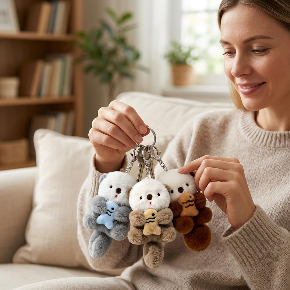 3PCS Otter Keychain, Adorable Animal Otter Plush Keychain Gift Set, Perfect for Keys and Backpacks, Three Color