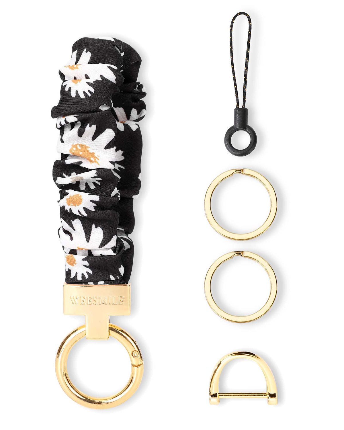 WEESMILE Scrunchie Keychain Wristlet for Car Key Chain with D Key Ring