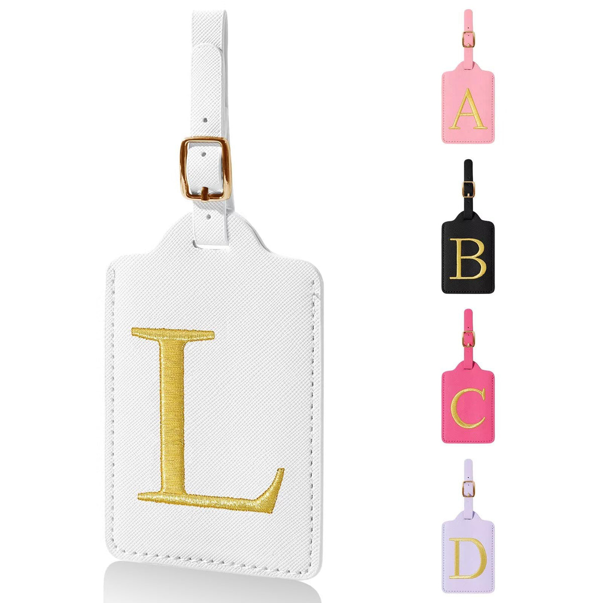 Personalized Initial Luggage Tags for Suitcases,Leather Letter Cute Luggage Tags with Privacy Name Card,Embroidered Monogrammed Travel Bag Backpack Tag Gifts for Women Kids Girls Teens(Rosered-A)