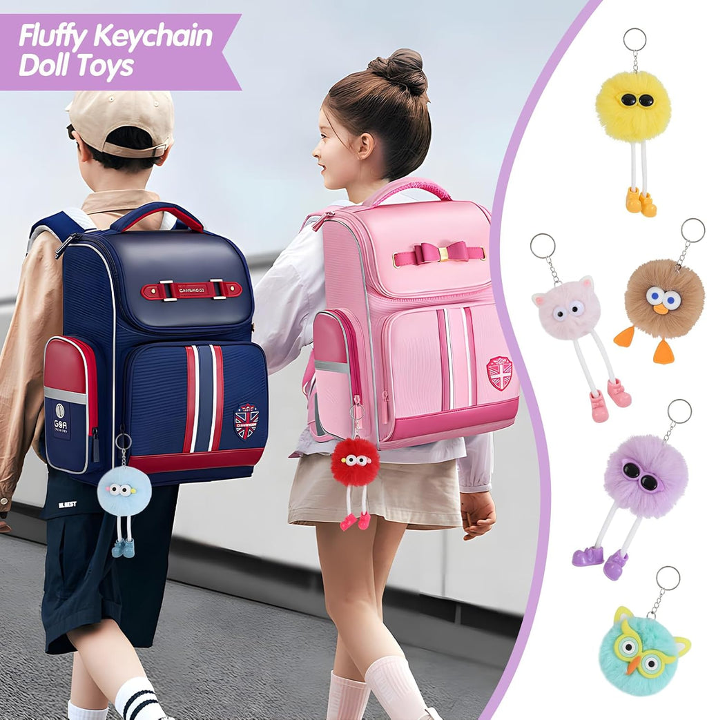 OMyFav 24 PCs Party Favors Keychains - Plush Backpack Keychain Bulk Kids Keychain Cute for Birthday Party Favors for Kids 8-12 Back to School Gifts for Students Classroom Prizes Elementary