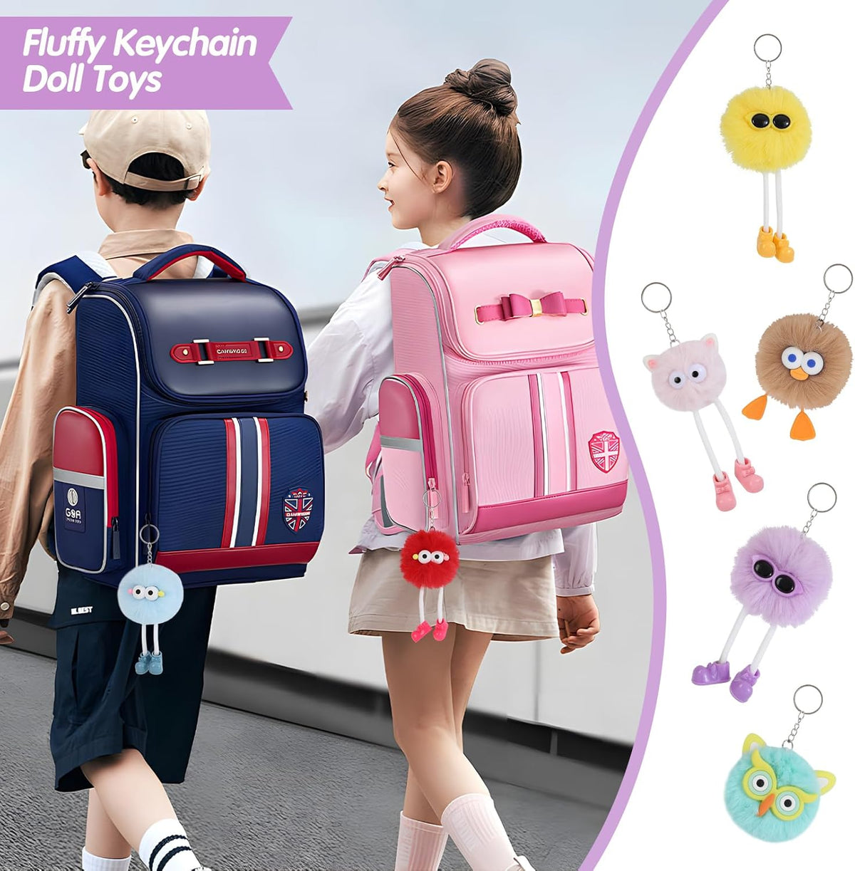 OMyFav 24 PCs Party Favors Keychains - Plush Backpack Keychain Bulk Kids Keychain Cute for Birthday Party Favors for Kids 8-12 Back to School Gifts for Students Classroom Prizes Elementary