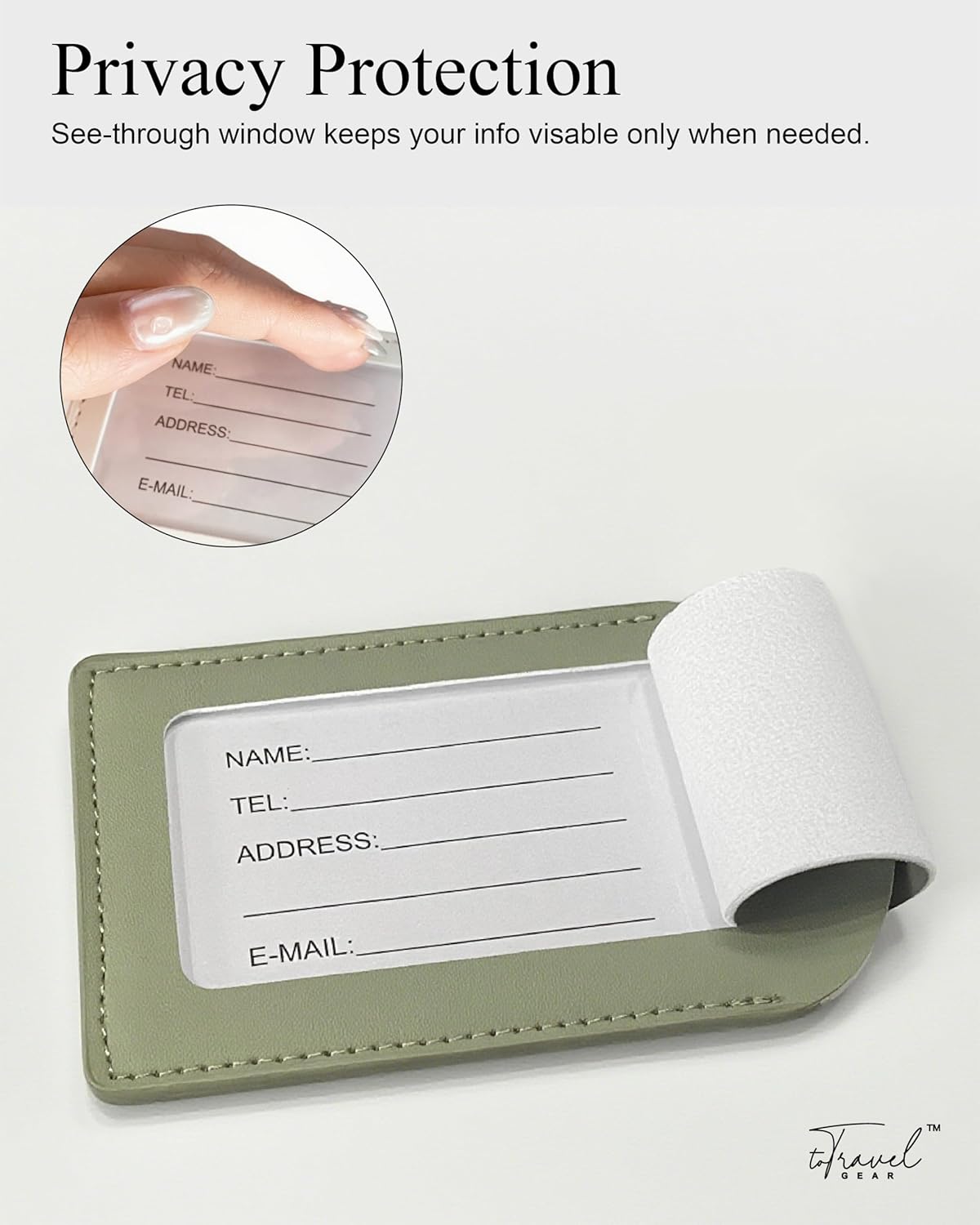 Luggage Tags for Suitcases,2 Pack PU Leather Privacy Protection Bag Tags Travel Accessories Essentials,Sage Green