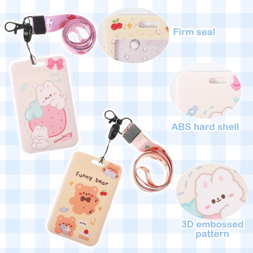 Mabor 2Pcs Photocard Holder Sliding Cute ID Badge Holder with Keychain