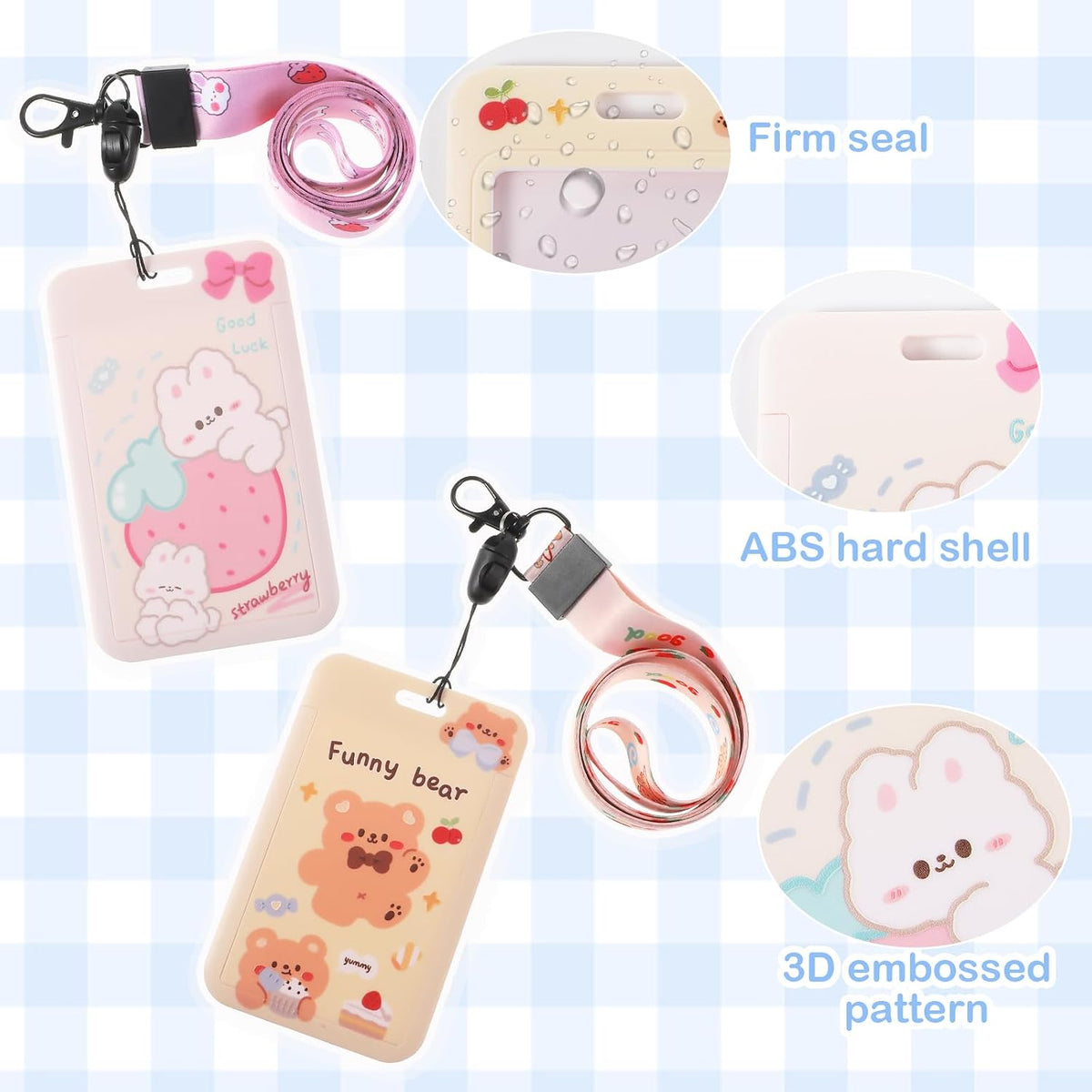 Mabor 2Pcs Photocard Holder Sliding Cute ID Badge Holder with Keychain