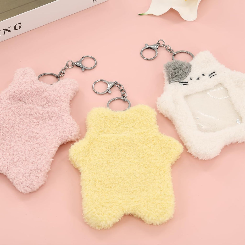 3 PCS Kpop Card Holder Keychain, Cartoon Plush Photocard Holder with Keychain Pendant, Cute Animal Shape, Outdoor Girl Korean Style ID Card Cover Protective Office Supplies