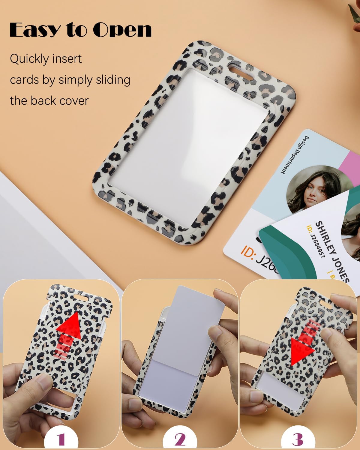 Uniclife Fashionable Sliding Badge Holder Leopard Print with Reel