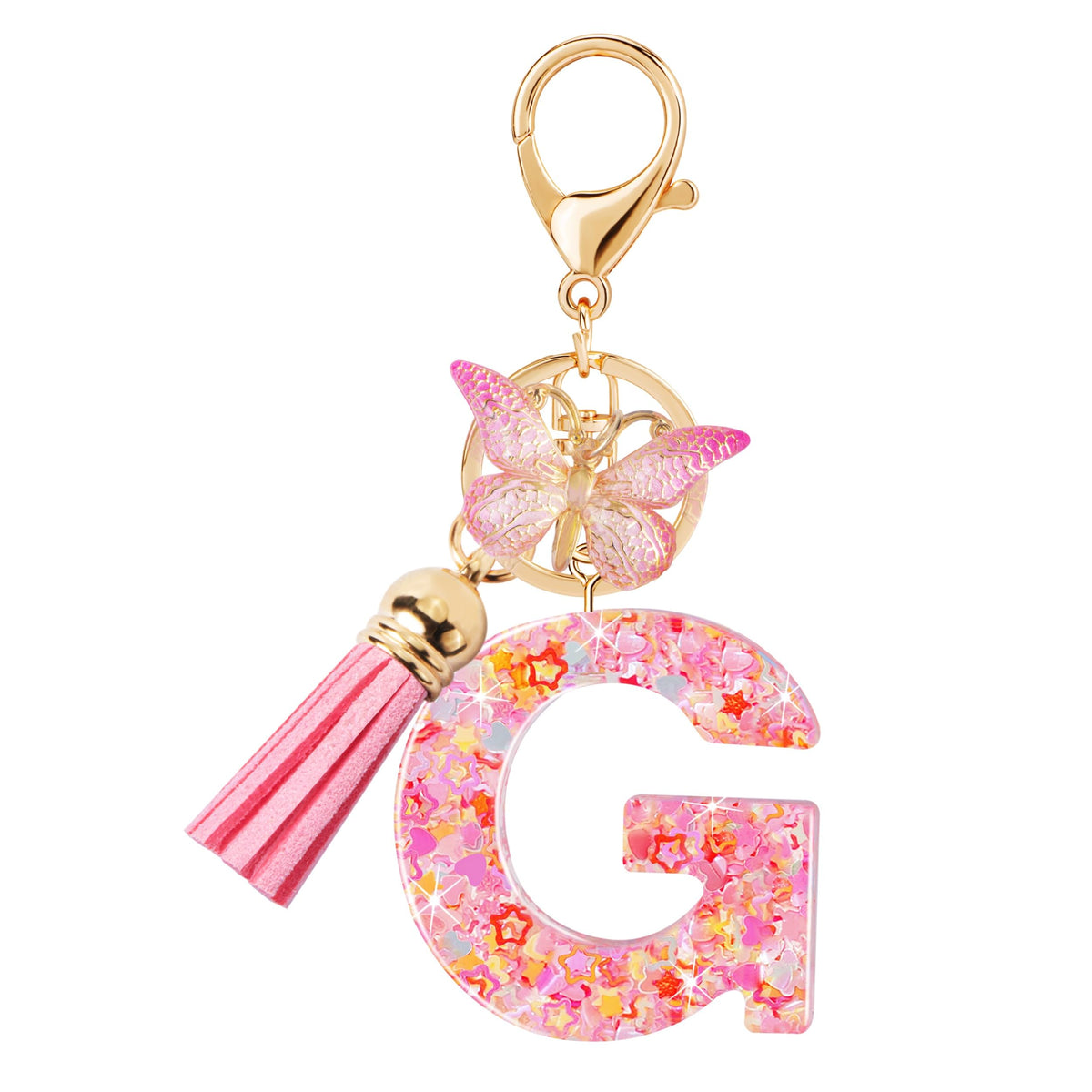 Initial letter Keychains for Women Girls Tassel Butterfly Cute Keychain for Wallet Backpack charm