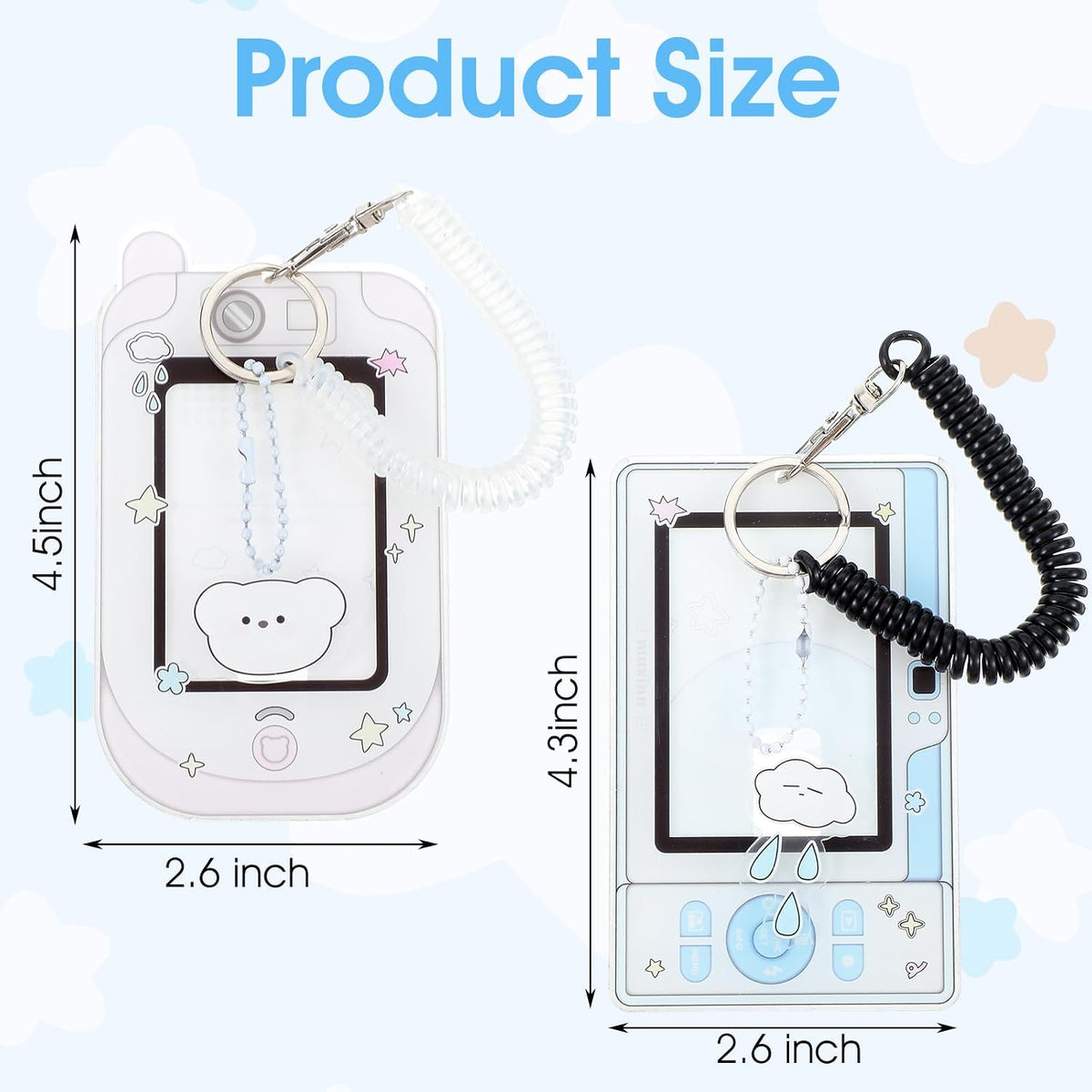 Mabor 2Pcs Cartoon Photo Card Holder, Photocard Holder Keychain Cute ID Badge Holders Acrylic Photocards Holders with Cloud Bear Pendant Spiral Wrist Coil