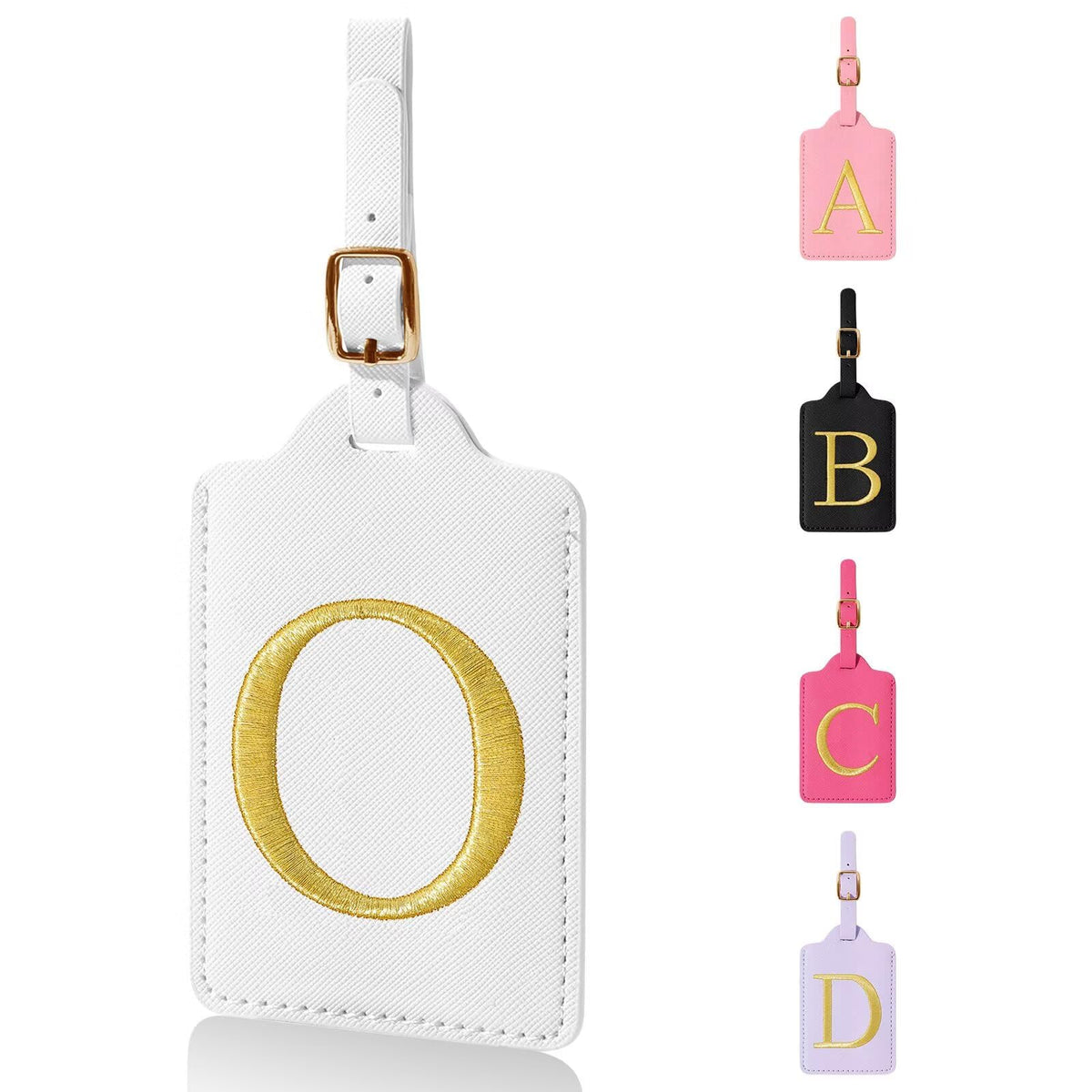 Personalized Initial Luggage Tags for Suitcases,Leather Letter Cute Luggage Tags with Privacy Name Card,Embroidered Monogrammed Travel Bag Backpack Tag Gifts for Women Kids Girls Teens(Rosered-A)