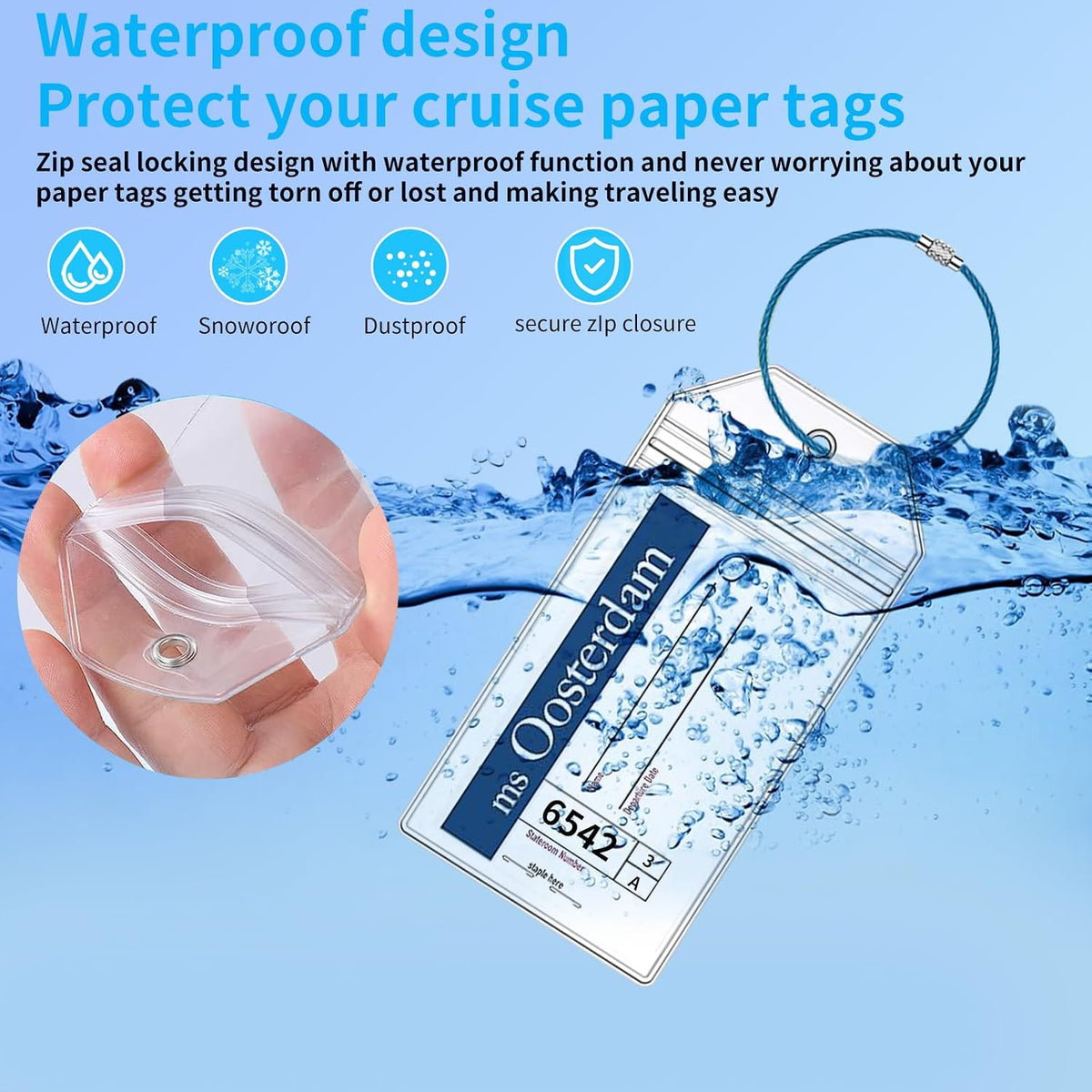 8 Pack Holland America Luggage Tag Holders, Zip Seal Clear Cruise Carnival Luggage Tag Holder with Steel Loops Fits All for Holland America & Carnival Cruise Essentials Must Haves (8)