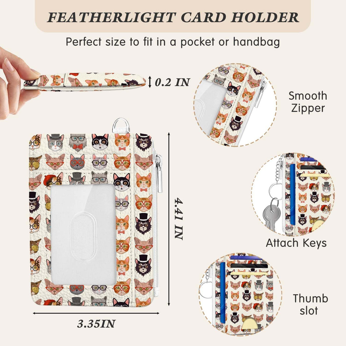 Gifts for Cat Lovers,Funny Cat Credit Card Holder Small Keychain Wallet for Women, Cute Blocking Wallet Coin Pocket,Front Pocket Thin Travel Card Case with ID Window