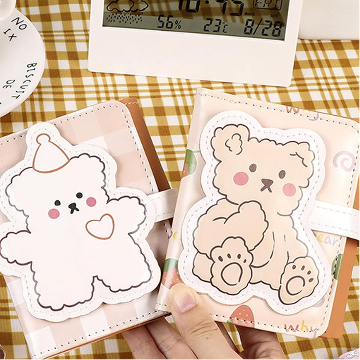 Kawaii Bear Wallet Cute Cartoon Card Holder Girls Coin Purse Anime Key Bag Card Case Front Pocket Wallet (Beige-1)