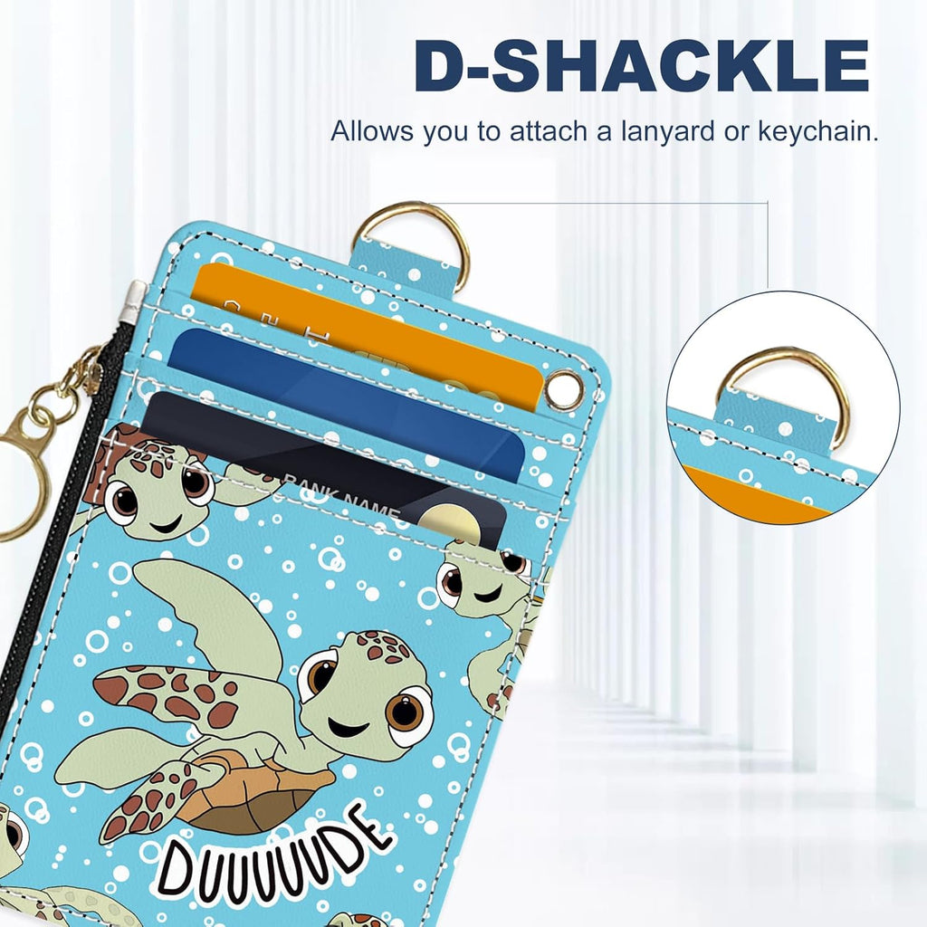 Slim Wallet Credit Card Holder, Sea Turtles, RFID Wallet Women Cute Small Front Pocket Wallet With Zipper, PU Leather Thin travel RFID Blocking Card Case ID Window,Ladies Gifts