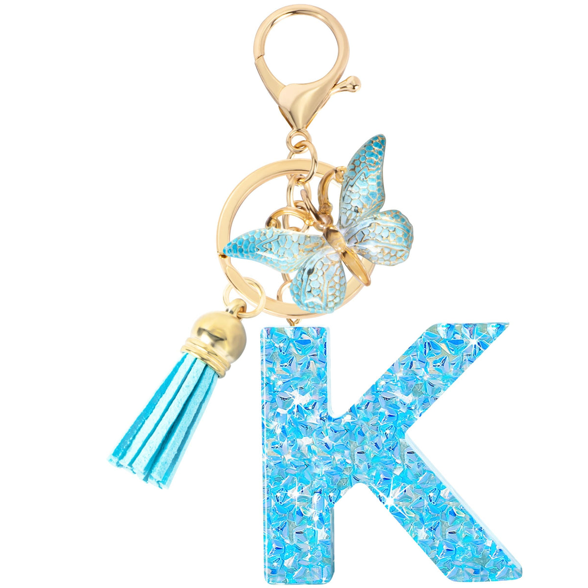 Initial letter Keychains for Women Girls Tassel Butterfly Cute Keychain for Wallet Backpack charm