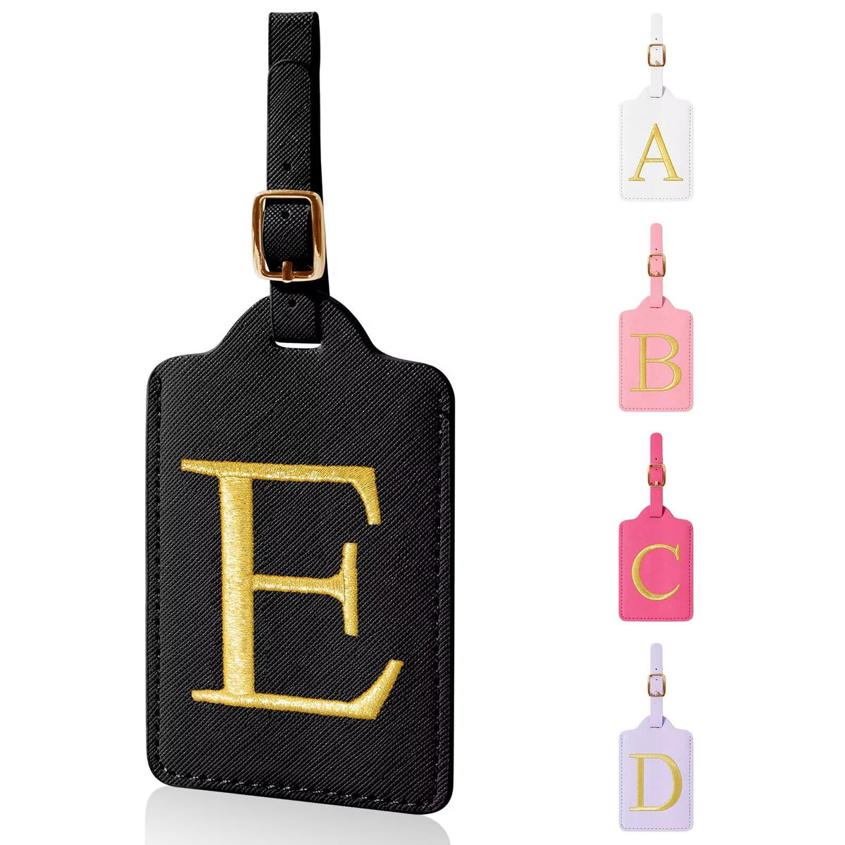 Personalized Initial Luggage Tags for Suitcases,Leather Letter Cute Luggage Tags with Privacy Name Card,Embroidered Monogrammed Travel Bag Backpack Tag Gifts for Women Kids Girls Teens(Rosered-A)