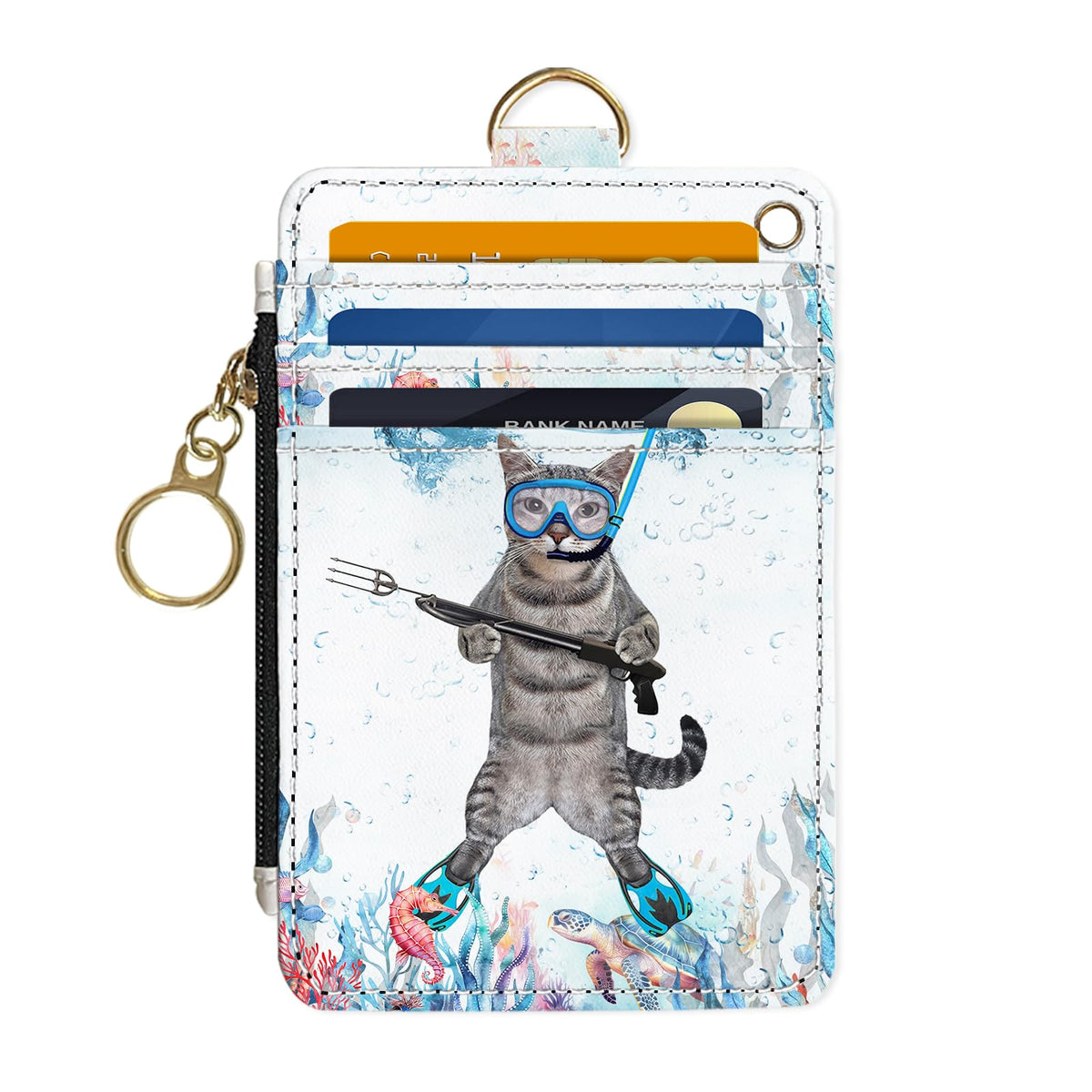 Slim Wallet Credit Card Holder, Sea Turtles, RFID Wallet Women Cute Small Front Pocket Wallet With Zipper, PU Leather Thin travel RFID Blocking Card Case ID Window,Ladies Gifts