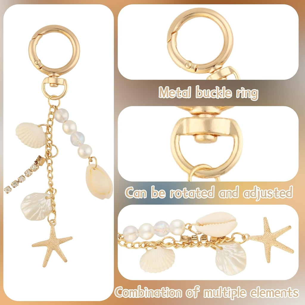 Gold Cute Artificial Pearl Starfish Seashell Keychains