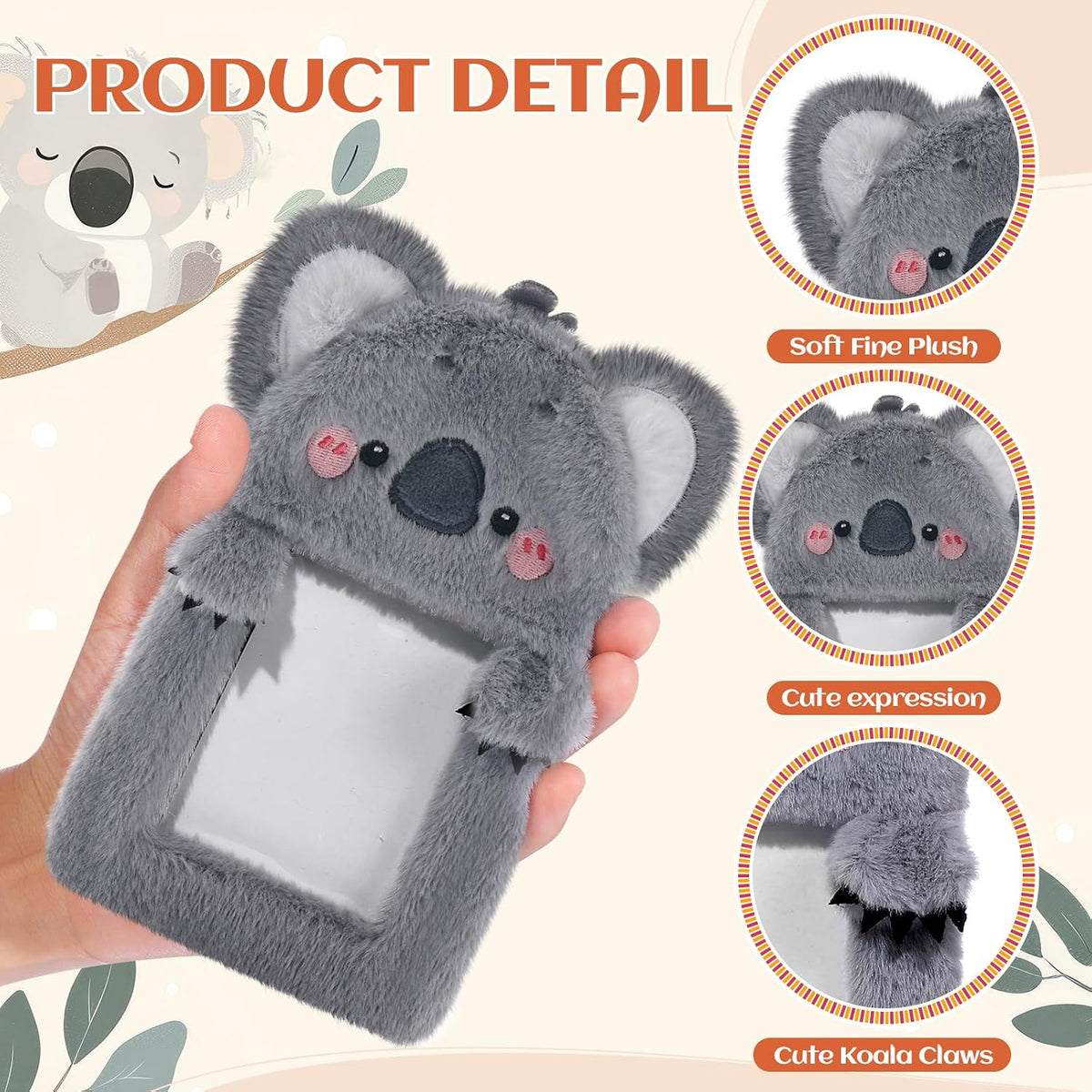 NEWEST Koala Plush Kpop Photocard Holder with Keychain, Cute Koala ID Badge Holder Protector, Soft 3 Inch Cartoon Animal Photo Case Sleeves Stationery for Idol ID Card Student Worker Bag Charm