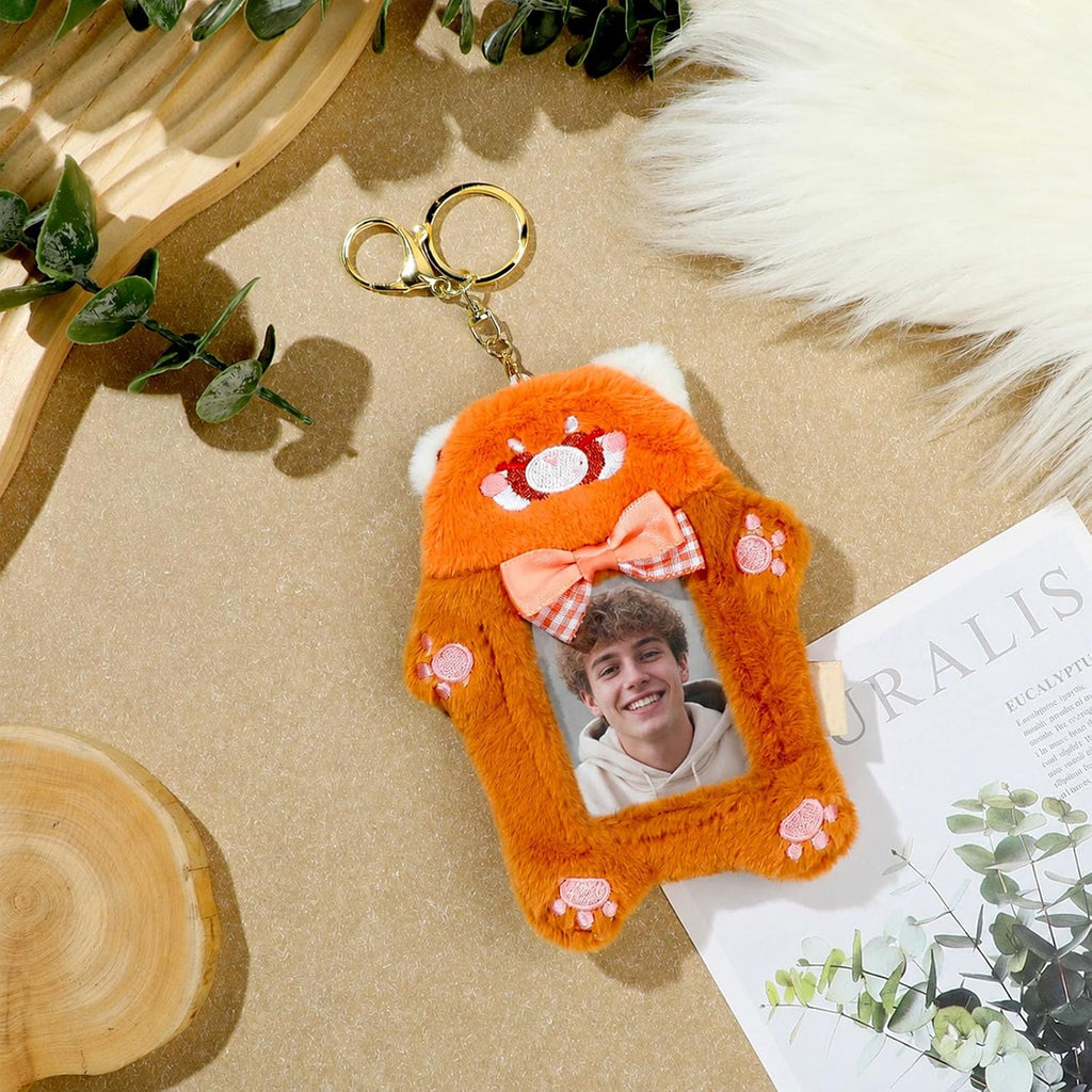 NEWEST Plush Photocard Holder with Keychain Cartoon Raccoon ID Badge Holder
