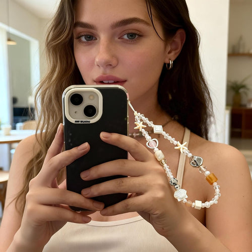 2 Pcs Phone Charm Strap Universal Hand Phone Wrist Strap Camera Lanyard Pearl Beaded Cute Chain String Accessories Universal for iPhone 16 Pro Max Samsung Women Girls Phones Bag Keychain Beach Style