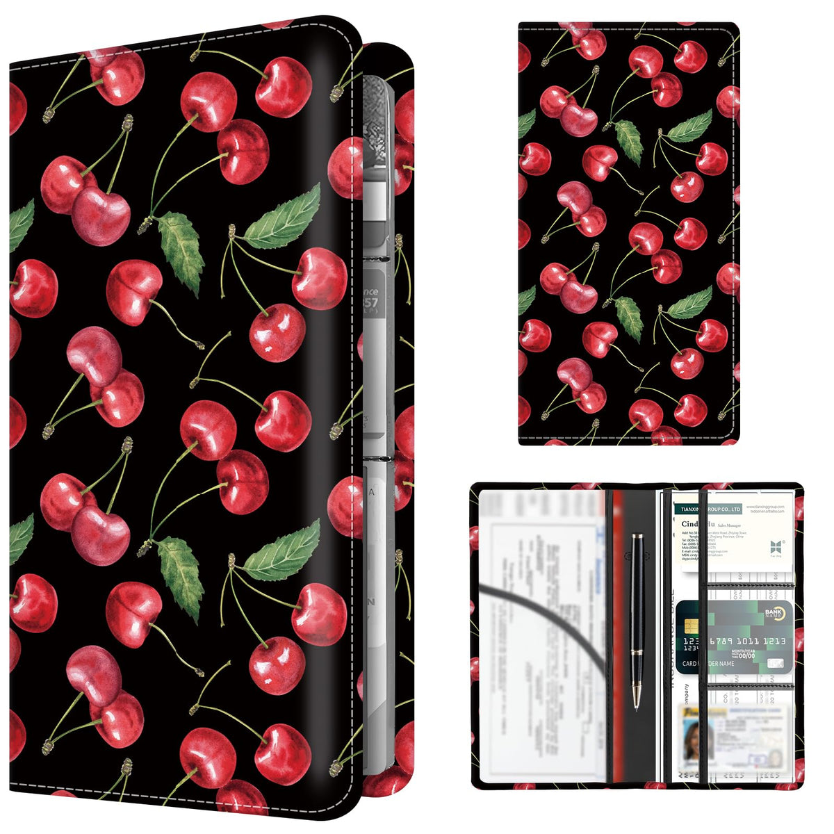 Premium Car Registration and Insurance Card Holder, Cute PU Leather Car Document Holder, Vehicle Glove Box Car Organizer with Magnetic Closure for Driver License, Cards Cartoon Animals