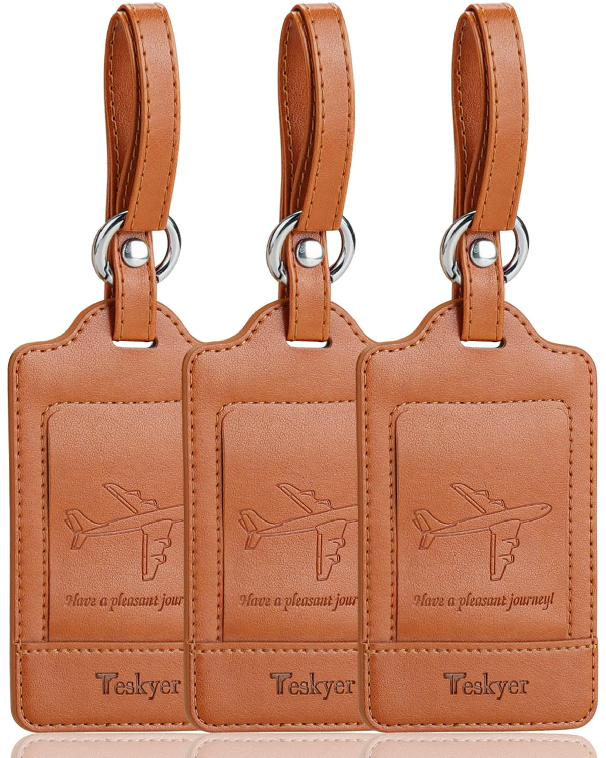 Teskyer Leather Luggage Tags for Suitcases, 3 Pack, Black
