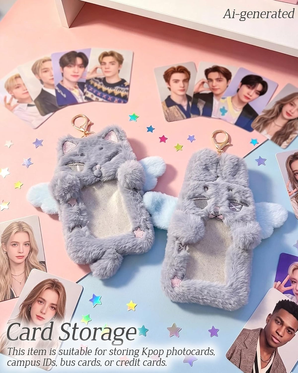 2 Pack Plush Kpop Photocard Holder with Keychain