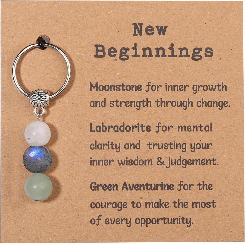 GINAZL Natural Crystals Keychain Gift for New Beginnings, New Beginnings Gifts for Coworker Anxiety Relief Keychain for Women