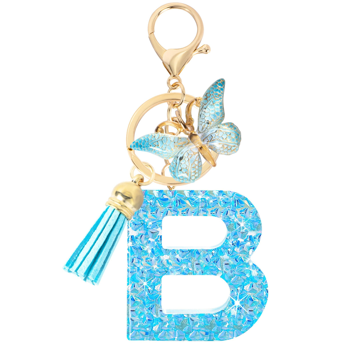 Initial letter Keychains for Women Girls Tassel Butterfly Cute Keychain for Wallet Backpack charm
