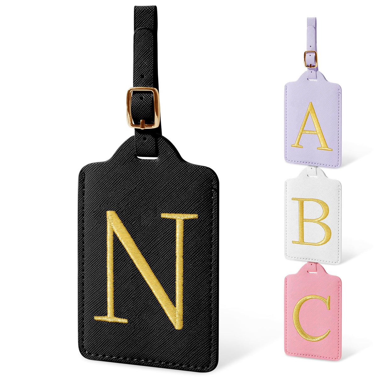 Personalized Initial Luggage Tags for Suitcases, Cute PU Leather Embroidered Letter Travel Luggage Tags, Suitcase Identifier Name Baggage Tag, Bag Tags for Men Women Kids Luggage Handbags(Pink M)