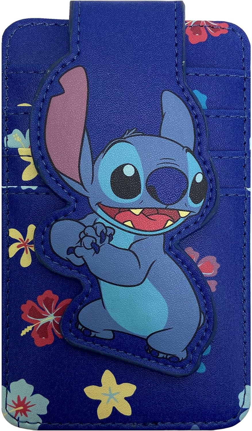 Disney Card Holder Women Slim Compact Wallet Small (Stitch Blue)