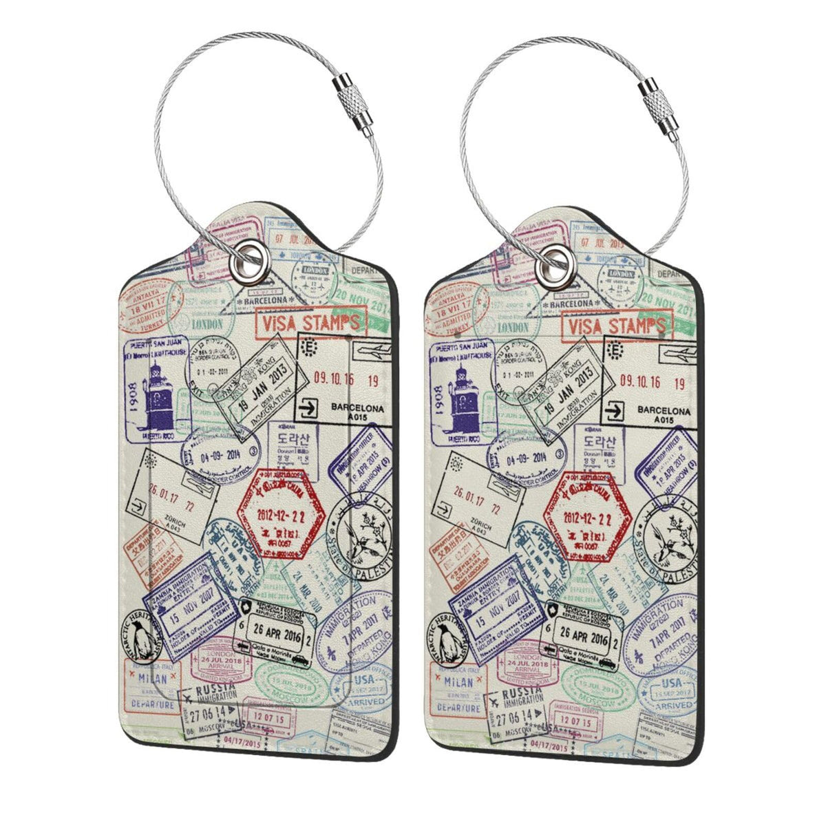 Vintage Blue Flower Luggage Tags 2 Pcs PU Leather Suitcase Tag for Cruise Ship Travel Bag with Stainless Steel Loop Privacy Cover Label for Women Men