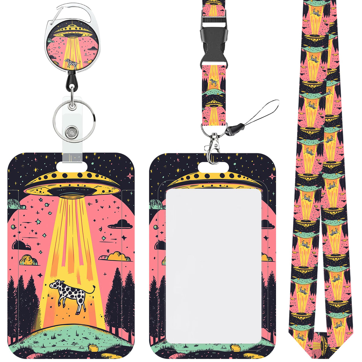 Cartoon Mushrooms Chickens Lanyards for ID Badges Retractable Removable Neck Lanyard with Badge Reel Vertical ID Work Badge Holder for Badge Holder Nurse Office Teacher