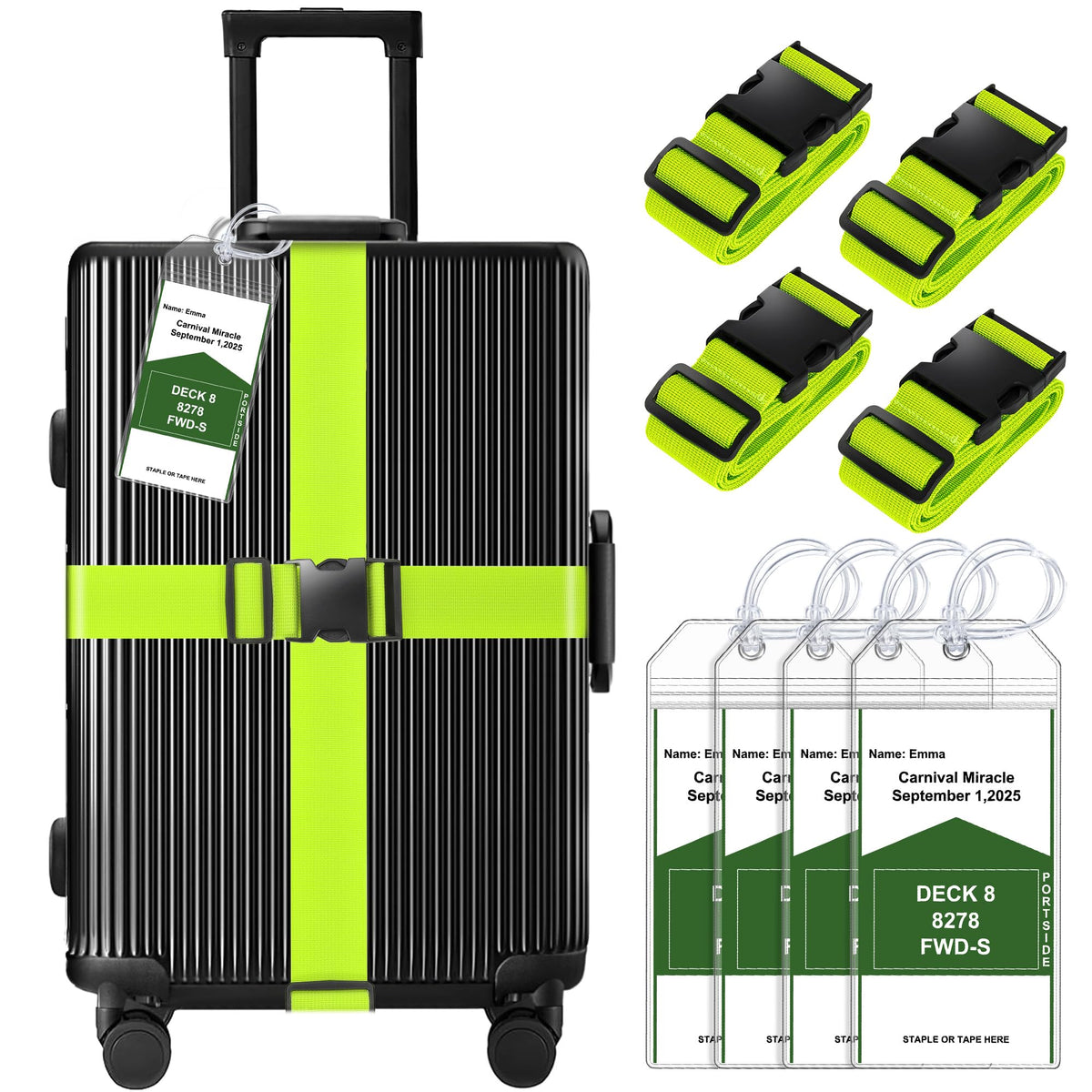 Gostwo 8 Pack Luggage Straps and Tags Set - 4 Straps, 4 Tags, Suitcase Belt