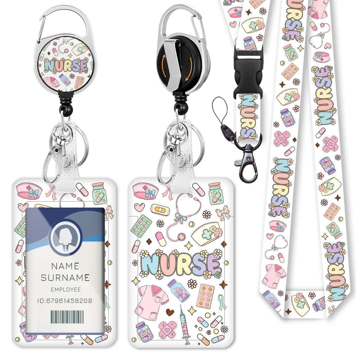 Gctriki Ocean Lanyards for ID Badges, Badge Holder Retractable Reel Clip