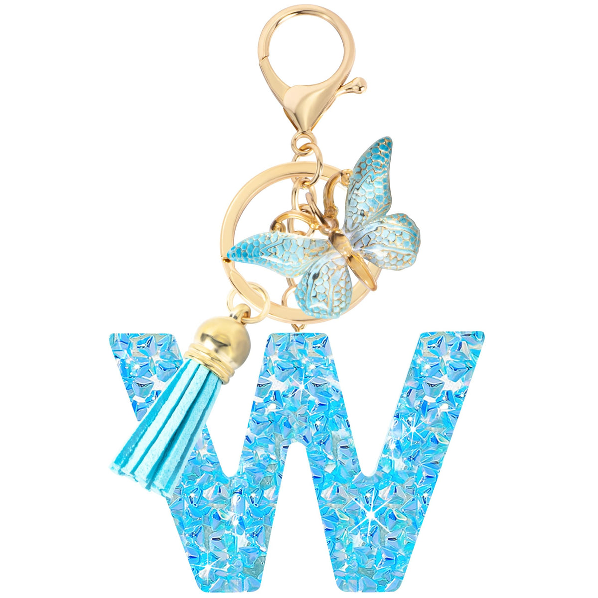 Initial letter Keychains for Women Girls Tassel Butterfly Cute Keychain for Wallet Backpack charm