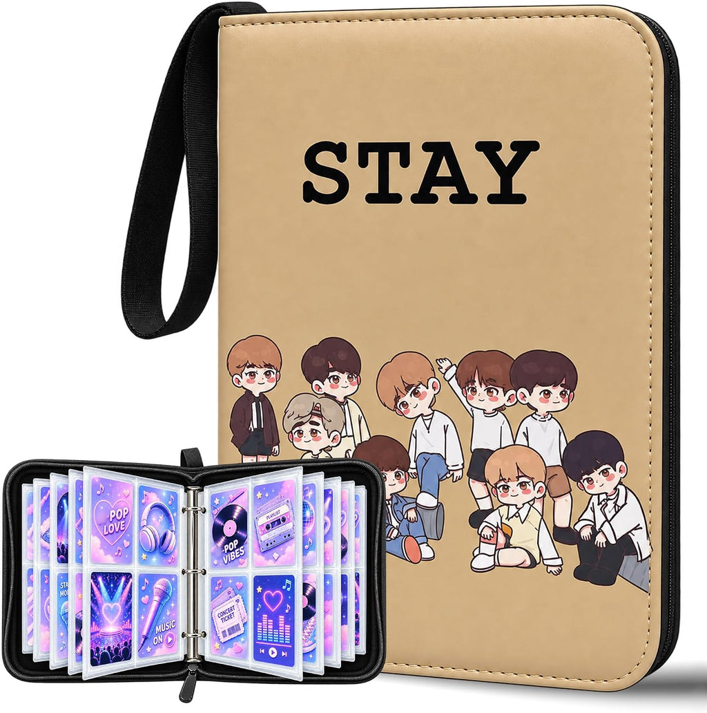 Cute Trading Photocard Binder, STAY Photo Album Cartoon Card Holder Book Storage 900 Cards with Sleeves for Lomo Cards Gift - Boys & Girls, idol Photo Protect (Beige)