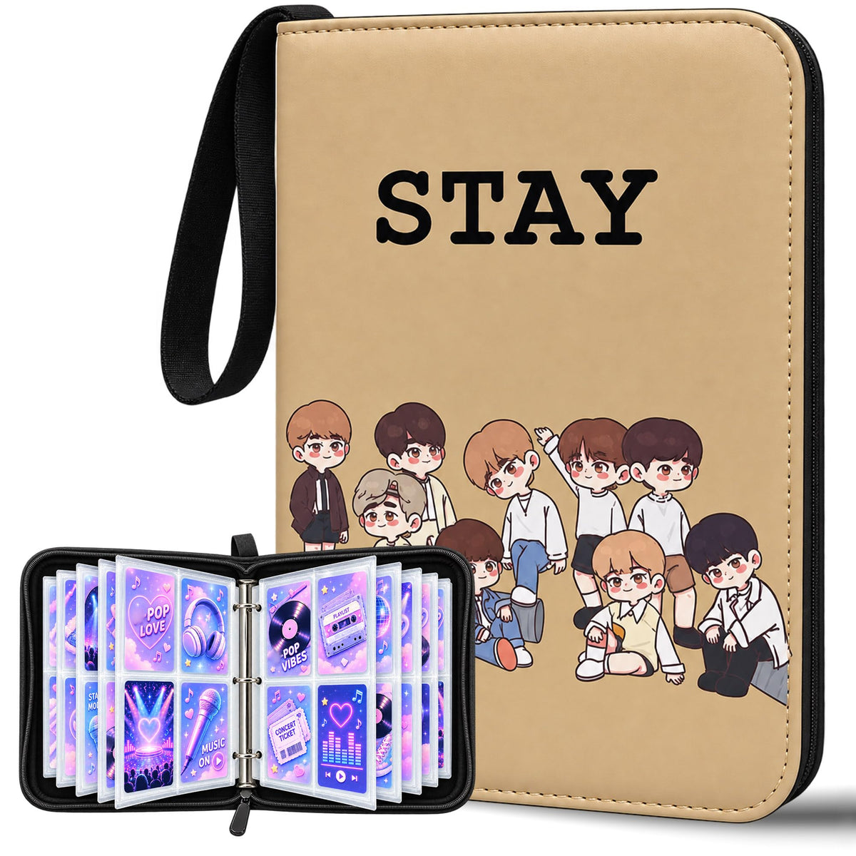Cute Trading Photocard Binder, STAY Photo Album Cartoon Card Holder Book Storage 900 Cards with Sleeves for Lomo Cards Gift - Boys & Girls, idol Photo Protect (Beige)