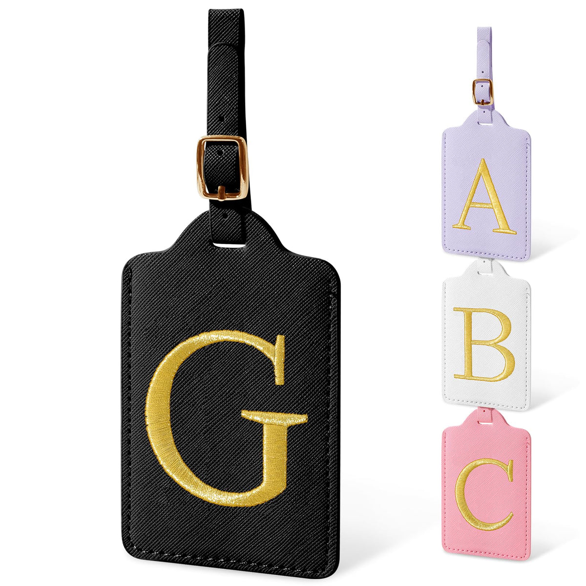 Personalized Initial Luggage Tags for Suitcases, Cute PU Leather Embroidered Letter Travel Luggage Tags, Suitcase Identifier Name Baggage Tag, Bag Tags for Men Women Kids Luggage Handbags(Pink M)