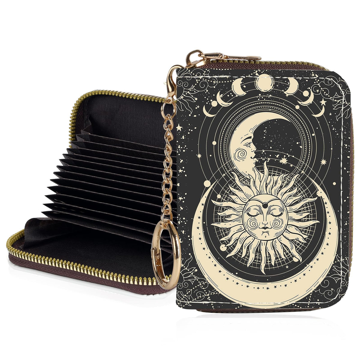 Credit Card Holder for Women,Small Rfid Wallet with Keychain Zipper,Cute PU Leather Card Case Wallet，Accordion Credit Card Wallets Gift,Cat Struck by Lightning