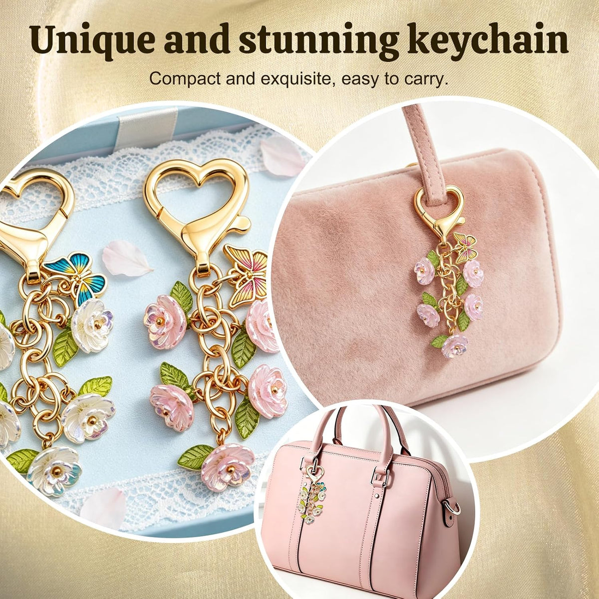 3Pcs Mini Flower Keychain Cute Bag Purse Charms