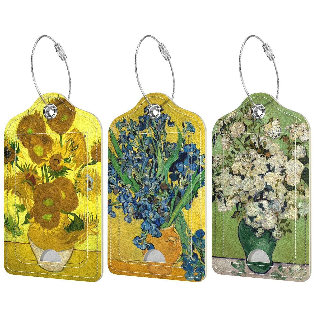 Rimilak 3 Pcs PU Leather Luggage Tags with Privacy Flap, Name ID Label
