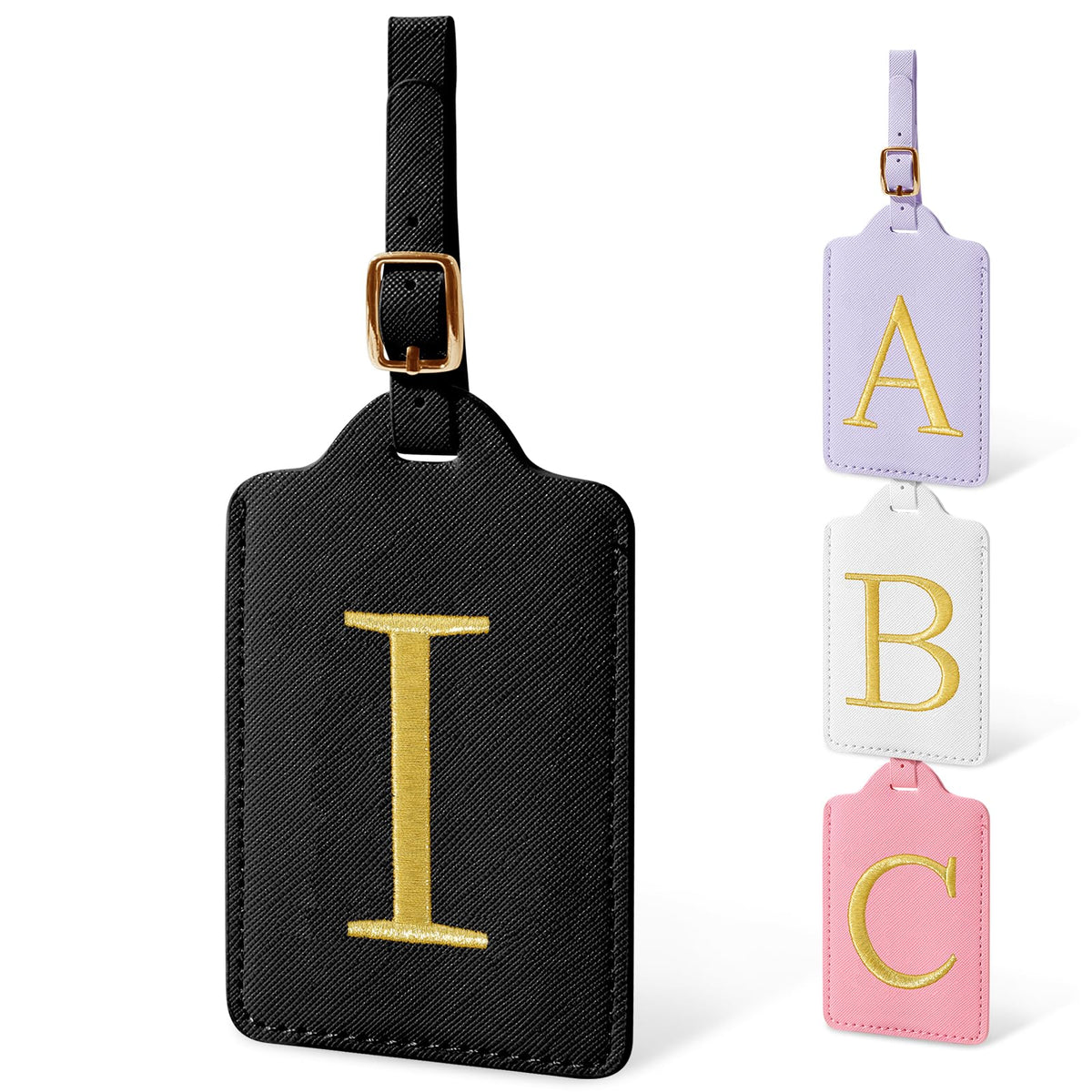 Personalized Initial Luggage Tags for Suitcases, Cute PU Leather Embroidered Letter Travel Luggage Tags, Suitcase Identifier Name Baggage Tag, Bag Tags for Men Women Kids Luggage Handbags(Pink M)